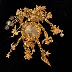 Rare! Vintage Kirks Folly Teddy Bear Angel Watch Brooch